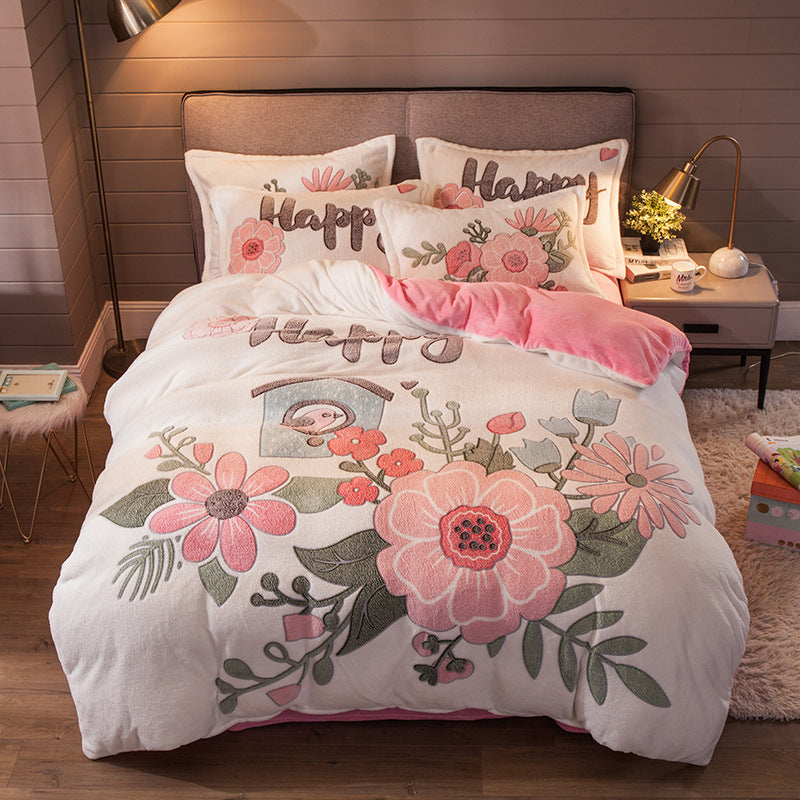 Parure de lit quatre pièces avec draps en velours pour rester au chaud (velours laiteux)