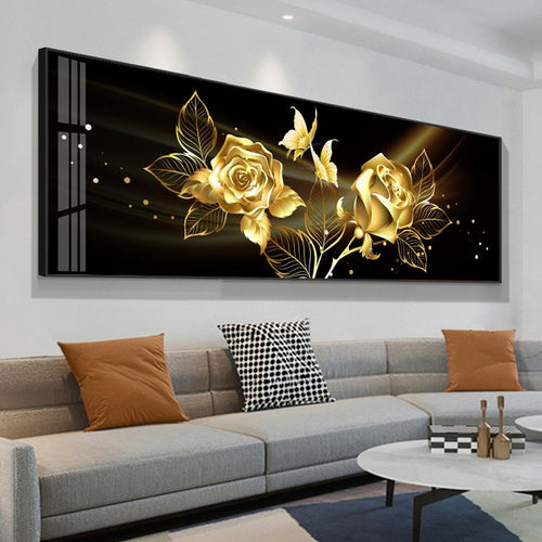 Toile abstraite Rose Or Noir