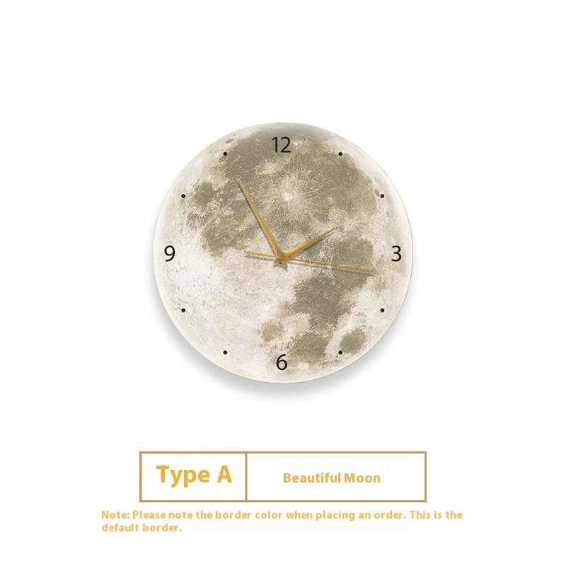 Moon Clock Living Room Clock Decorative Painting Silent Wind Wall Lamp