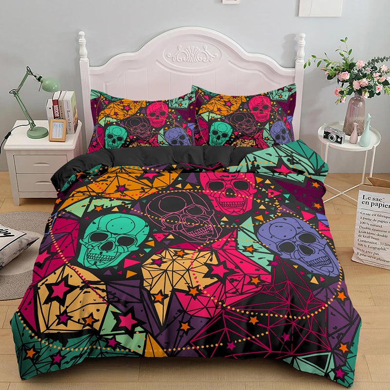 Housse de couette à imprimé tête de mort pour Halloween, style gothique