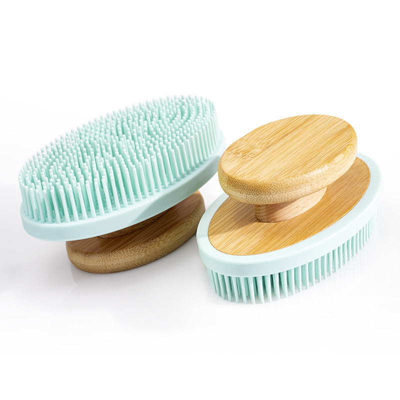 Brosse de bain en silicone pour massage, douce et portable, longue, pour le nettoyage des dents.