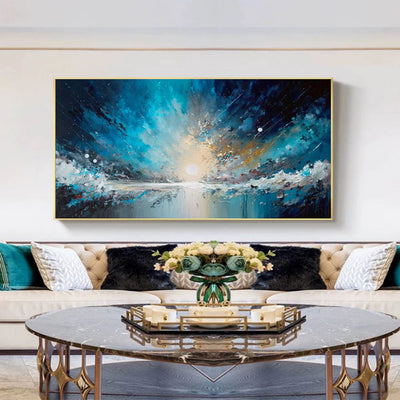 Handmade Oil Painting Canvas Wall Art Decoration Abstract Blue Starry Sky Ocean  Artwork For Home Living Room Decor Rolled Frameless Unstretched Painting