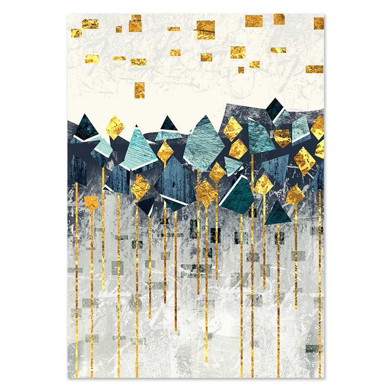Poster em tela com pintura de paisagem montanhosa geométrica abstrata nórdica
