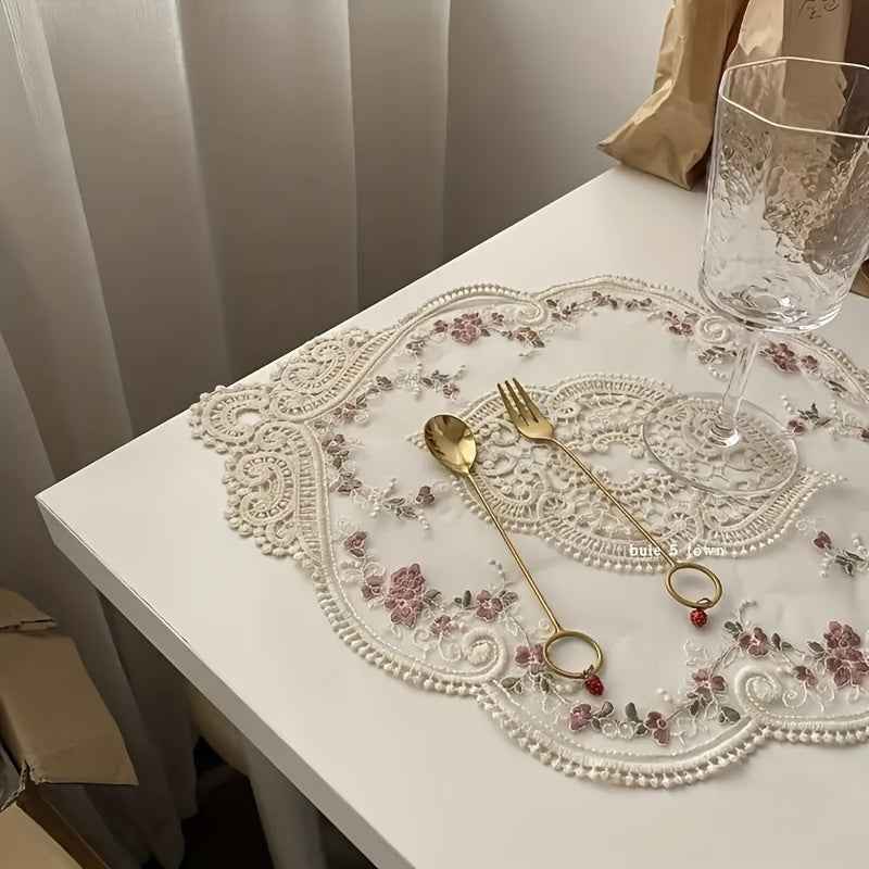 Vintage French Lace Embroidered Coaster and Placemat Decor