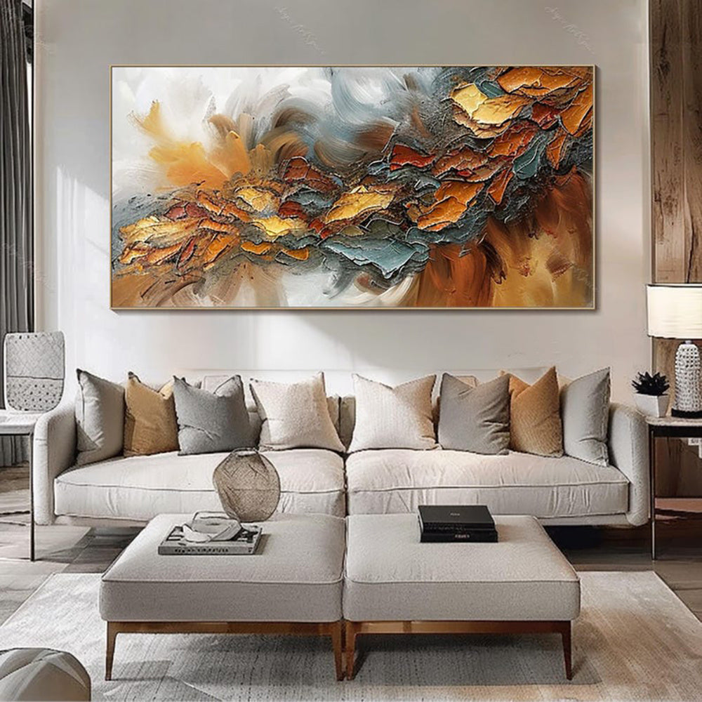 Grande peinture à l'huile colorée, peinte à la main, sur toile texturée, style abstrait, décoration murale moderne pour la maison.