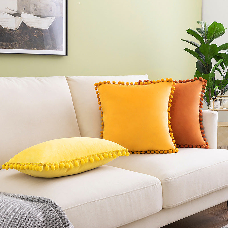 Fur ball velvet sofa cushion pillowcase