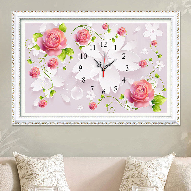 Full Diamond Wall Clock Rose Flower Clock Diamond Painting