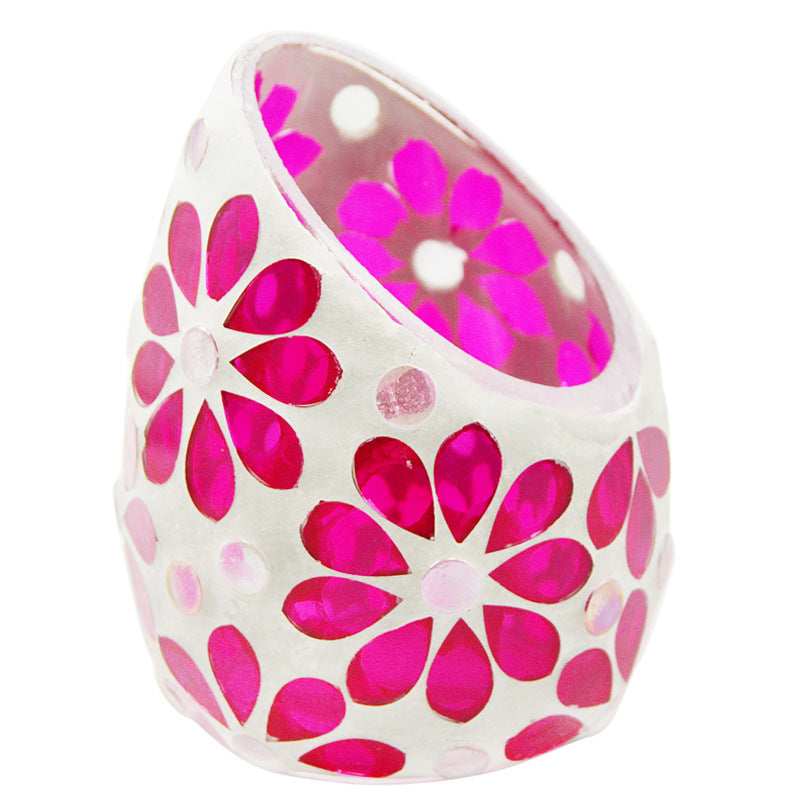 Aromatherapy Candle Empty Cup Handmade Decoration Romantic Flower Oblique Glass Mosaic Candle Holder