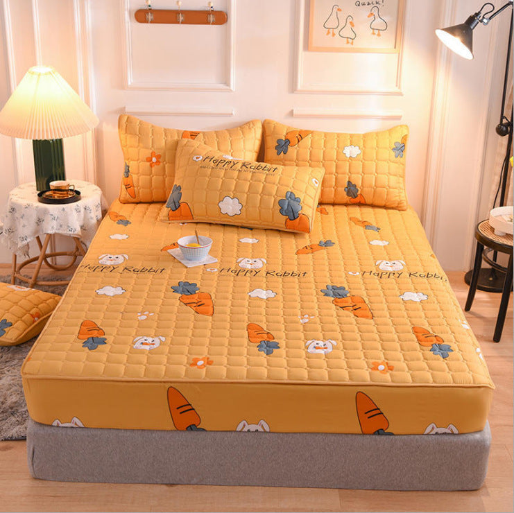 Drap-housse matelassé brossé style moderne, taie d'oreiller matelassée