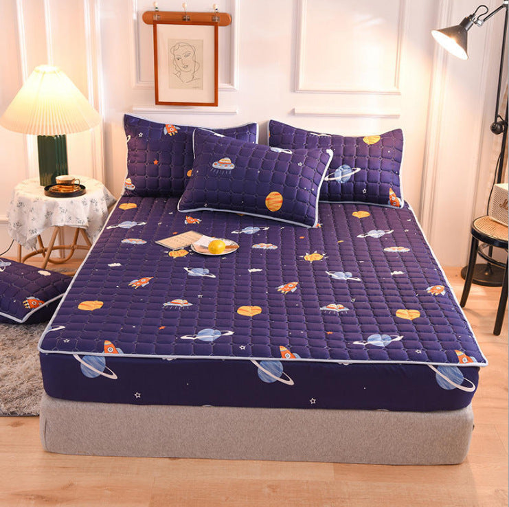 Drap-housse matelassé brossé style moderne, taie d'oreiller matelassée