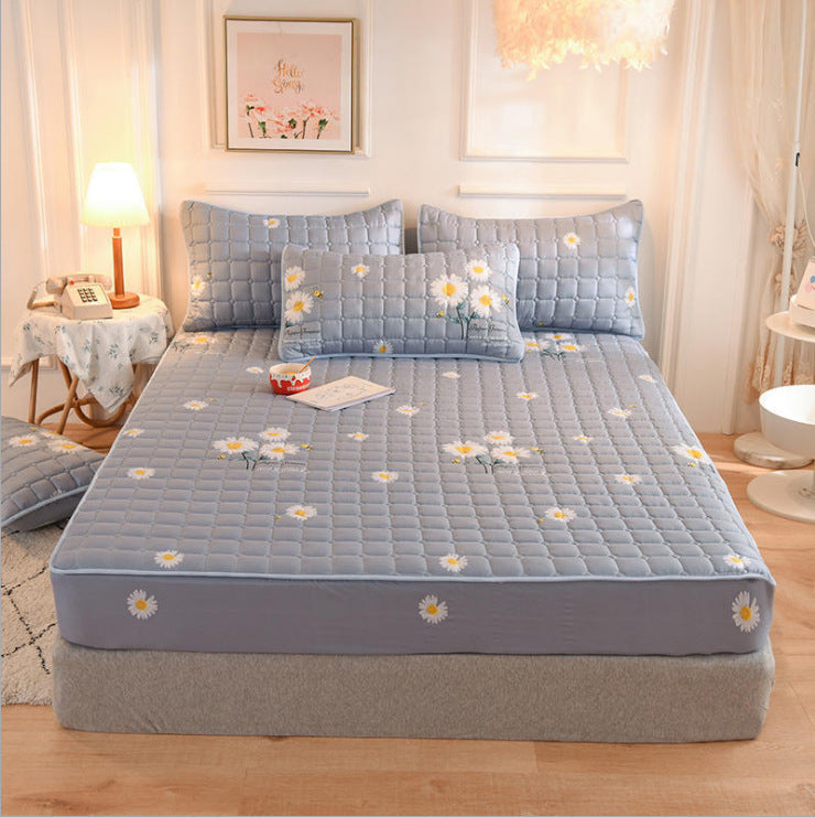 Drap-housse matelassé brossé style moderne, taie d'oreiller matelassée