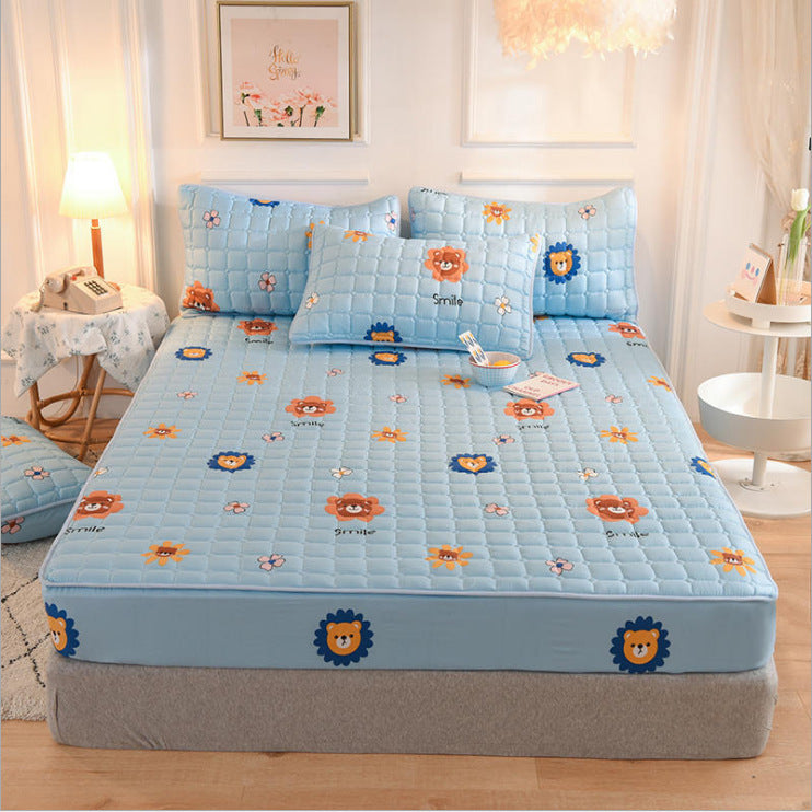 Drap-housse matelassé brossé style moderne, taie d'oreiller matelassée