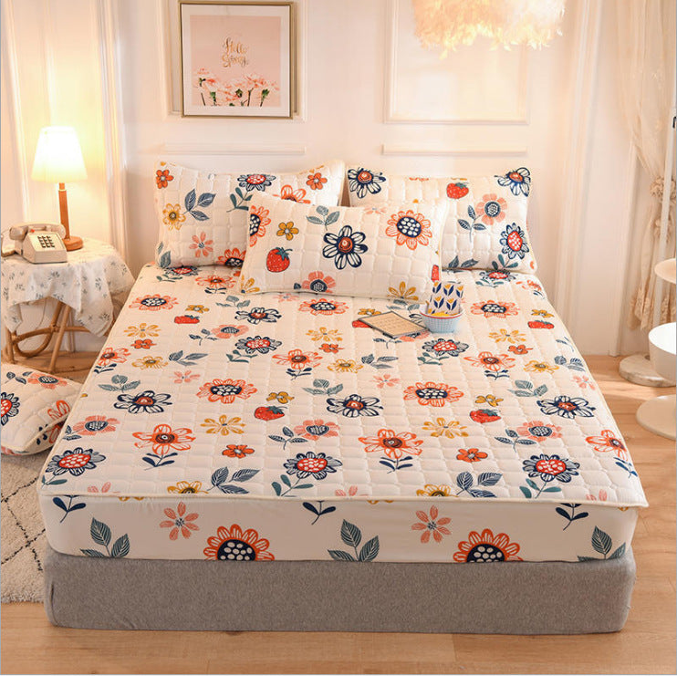 Drap-housse matelassé brossé style moderne, taie d'oreiller matelassée