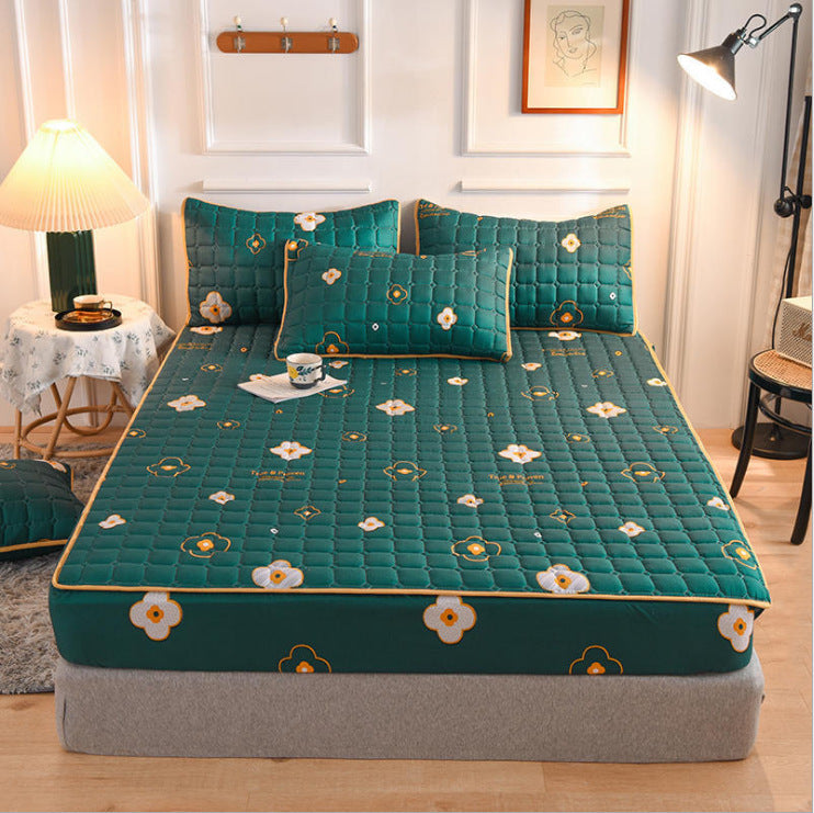 Drap-housse matelassé brossé style moderne, taie d'oreiller matelassée