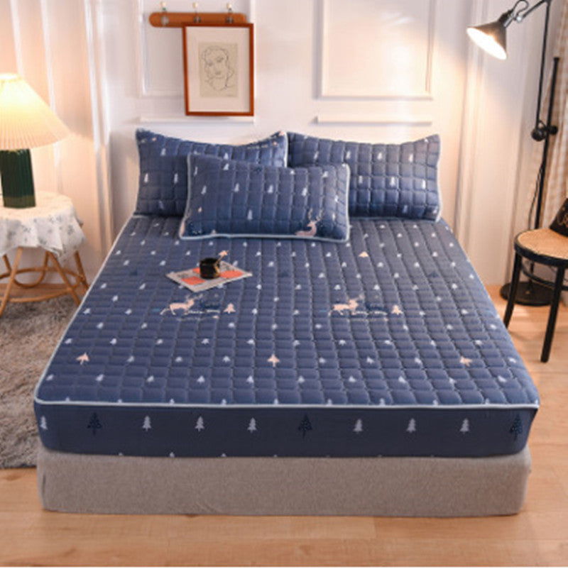 Drap-housse matelassé brossé style moderne, taie d'oreiller matelassée