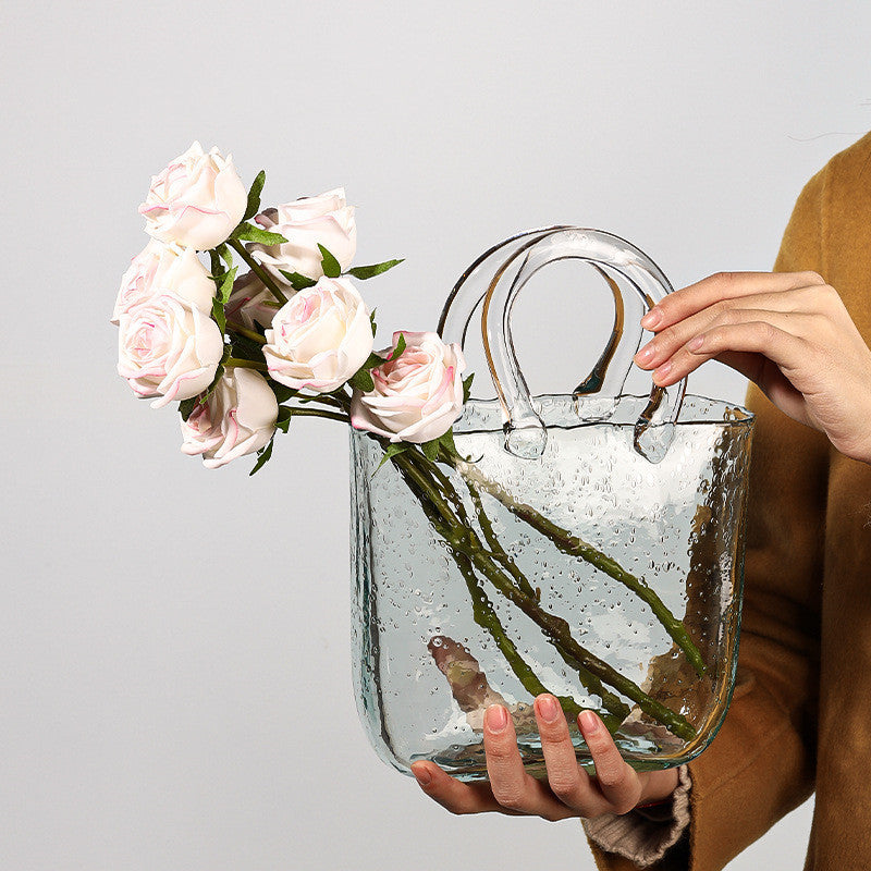 Nordic Living Room Transparent Glass Flower Arrangement Bag Vase Decoration