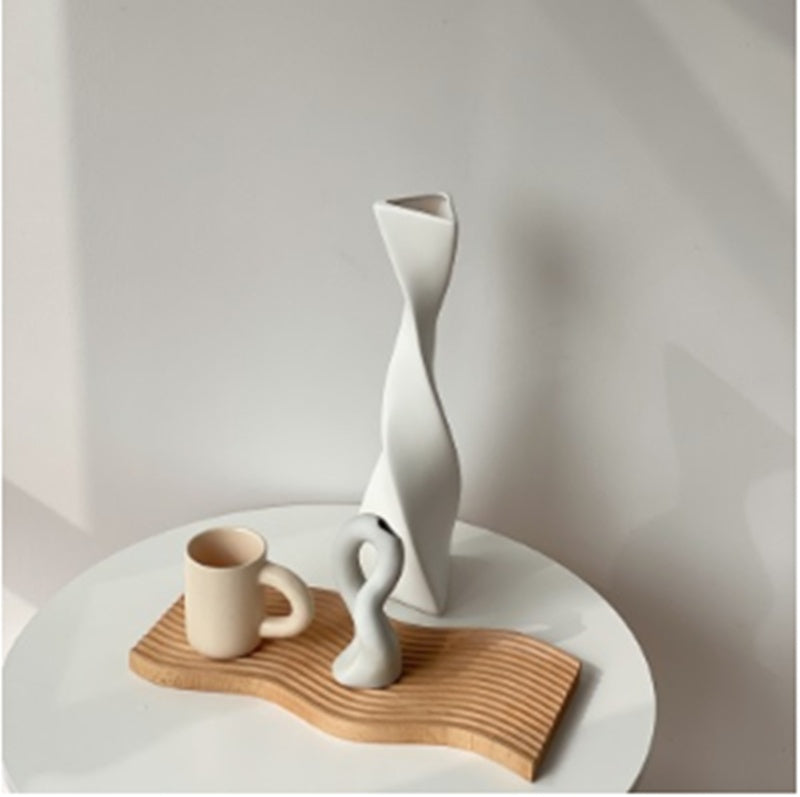 Nordic Minimalist Line White Ceramic Dried Flower Vase