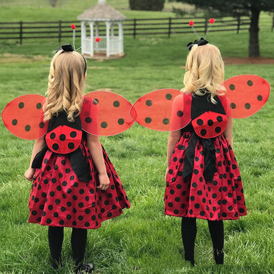Seven Star Ladybug Wings Girl Children's Two-Piece Performance Costume Red Black Gold Powder Back Wing Performance Props