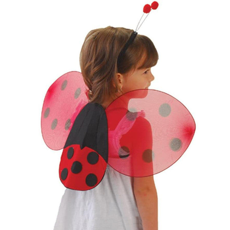 Seven Star Ladybug Wings Girl Children's Two-Piece Performance Costume Red Black Gold Powder Back Wing Performance Props