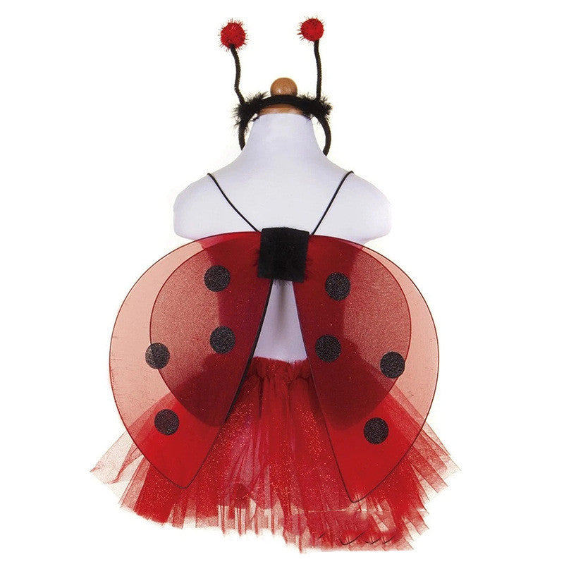 Seven Star Ladybug Wings Girl Children's Two-Piece Performance Costume Red Black Gold Powder Back Wing Performance Props