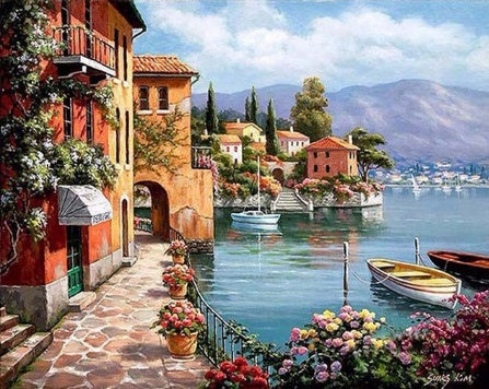 RUOPOTY Kit de pintura a óleo DIY com paisagem marítima, pintura acrílica por números, obra de arte DIY, pinturas em tela