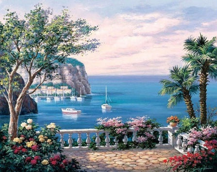 RUOPOTY Kit de pintura a óleo DIY com paisagem marítima, pintura acrílica por números, obra de arte DIY, pinturas em tela