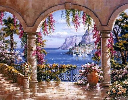 RUOPOTY Kit de pintura a óleo DIY com paisagem marítima, pintura acrílica por números, obra de arte DIY, pinturas em tela