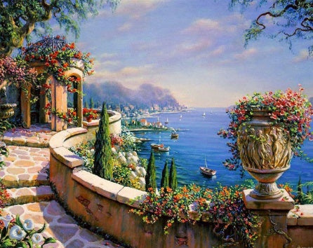 RUOPOTY Kit de pintura a óleo DIY com paisagem marítima, pintura acrílica por números, obra de arte DIY, pinturas em tela