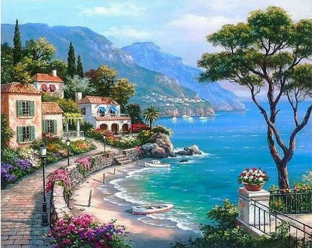 RUOPOTY Kit de pintura a óleo DIY com paisagem marítima, pintura acrílica por números, obra de arte DIY, pinturas em tela