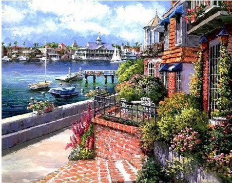 RUOPOTY Kit de pintura a óleo DIY com paisagem marítima, pintura acrílica por números, obra de arte DIY, pinturas em tela