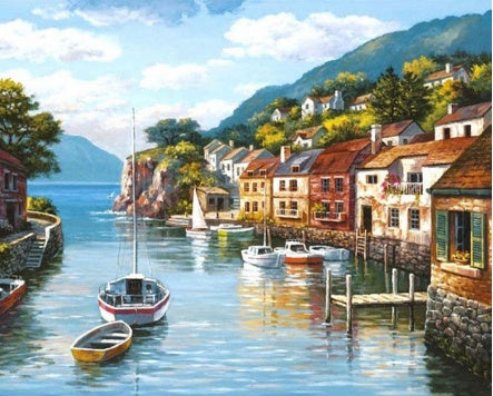 RUOPOTY Kit de pintura a óleo DIY com paisagem marítima, pintura acrílica por números, obra de arte DIY, pinturas em tela