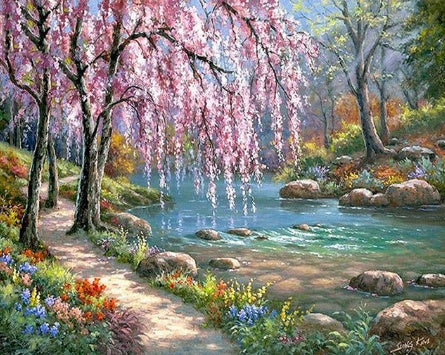 RUOPOTY Kit de pintura a óleo DIY com paisagem marítima, pintura acrílica por números, obra de arte DIY, pinturas em tela
