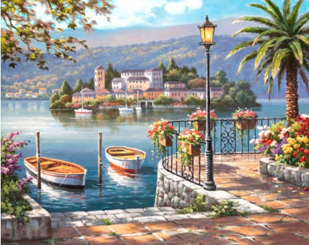 RUOPOTY Kit de pintura a óleo DIY com paisagem marítima, pintura acrílica por números, obra de arte DIY, pinturas em tela