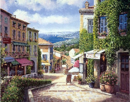 RUOPOTY Kit de pintura a óleo DIY com paisagem marítima, pintura acrílica por números, obra de arte DIY, pinturas em tela