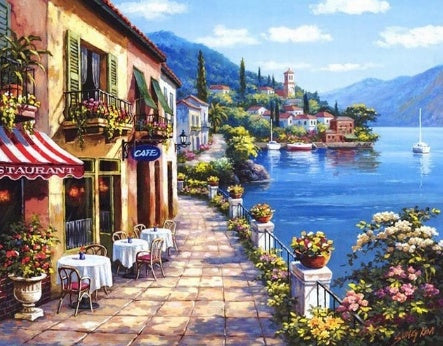RUOPOTY Kit de pintura a óleo DIY com paisagem marítima, pintura acrílica por números, obra de arte DIY, pinturas em tela