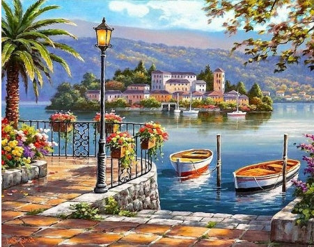 RUOPOTY Kit de pintura a óleo DIY com paisagem marítima, pintura acrílica por números, obra de arte DIY, pinturas em tela