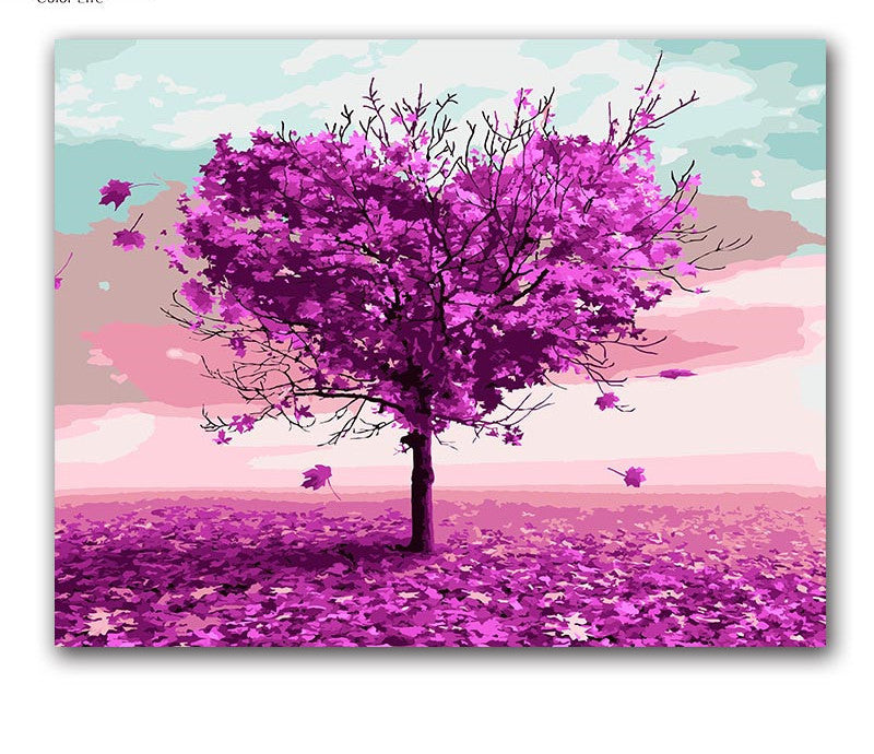 Color By Number Love Tree Landscape Modular Canvas Oil Painting