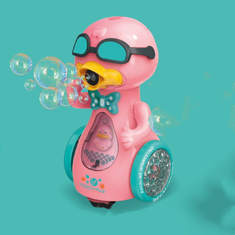 Brinquedo elétrico de bolas de sabão com roda universal, luz e som, ideal para as crianças brincarem dentro e fora de casa. Presente perfeito para pais e filhos.