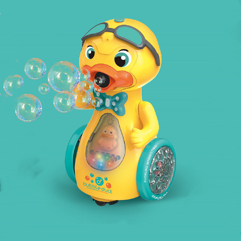Brinquedo elétrico de bolas de sabão com roda universal, luz e som, ideal para as crianças brincarem dentro e fora de casa. Presente perfeito para pais e filhos.