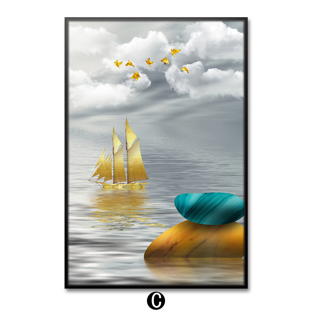 Golden Deer Tree Canvas Printmaking Wall Poster