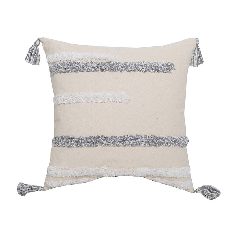 Coussin décoratif capitonné brodé à la main, coussin à franges, taie d'oreiller