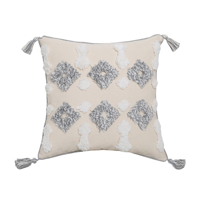 Coussin décoratif capitonné brodé à la main, coussin à franges, taie d'oreiller