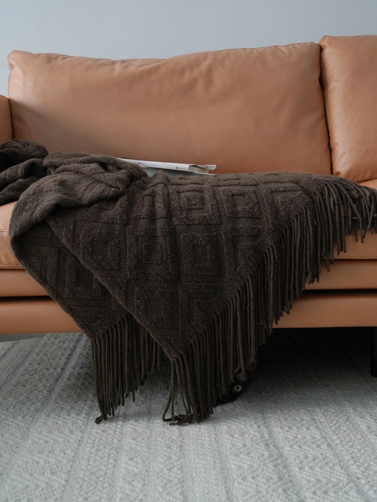 Serviette de lit en tricot jacquard, couverture d'automne et d'hiver