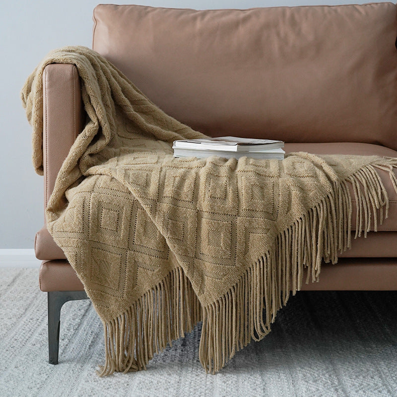 Serviette de lit en tricot jacquard, couverture d'automne et d'hiver