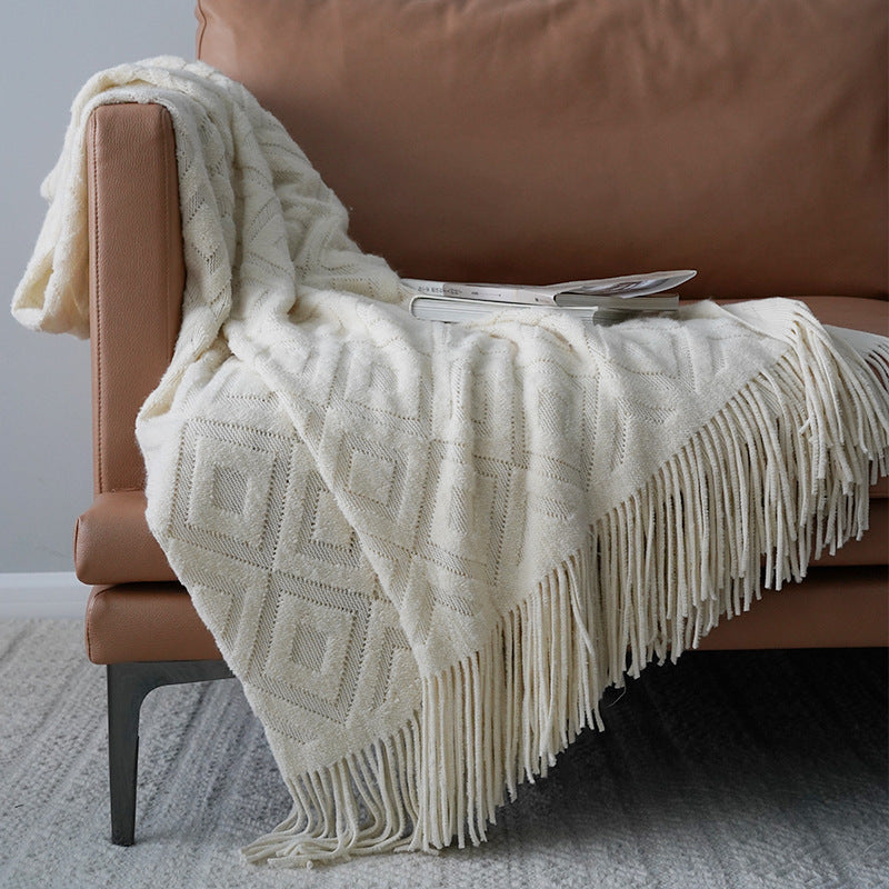 Serviette de lit en tricot jacquard, couverture d'automne et d'hiver