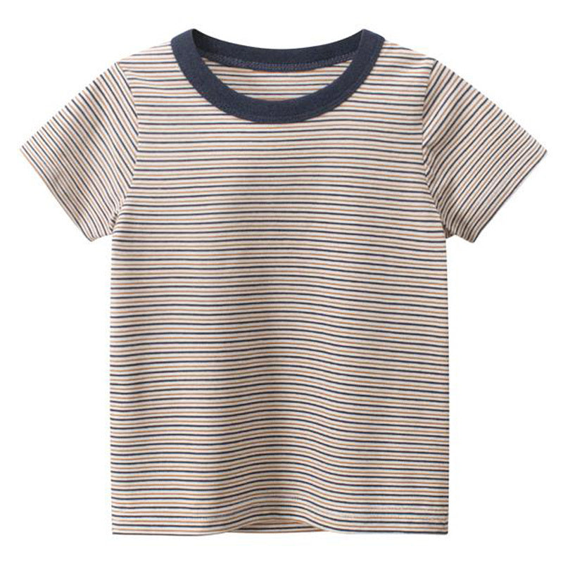 T-shirt às riscas de manga curta e gola redonda