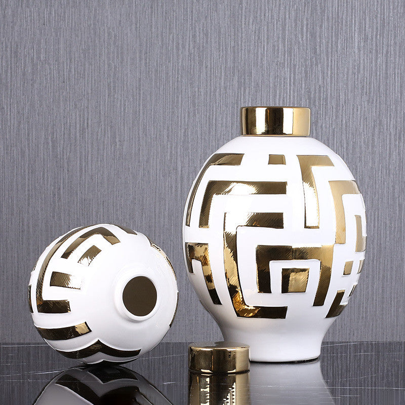 Light Luxury Simple Ceramic With Gold Round Cover Decoration