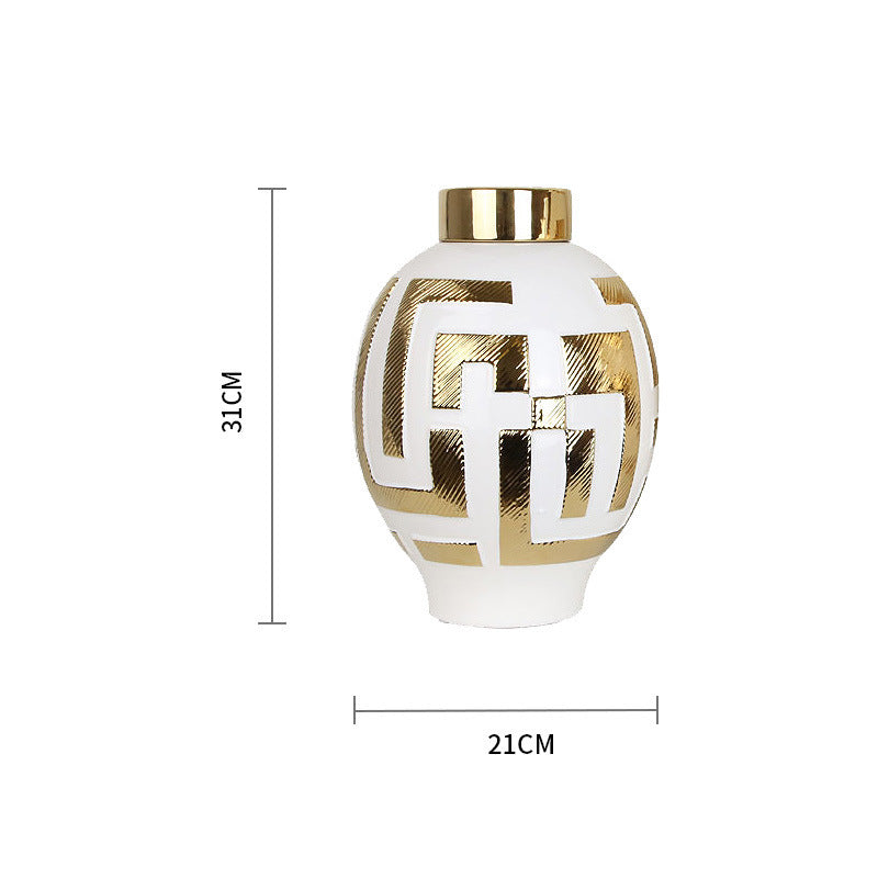 Light Luxury Simple Ceramic With Gold Round Cover Decoration