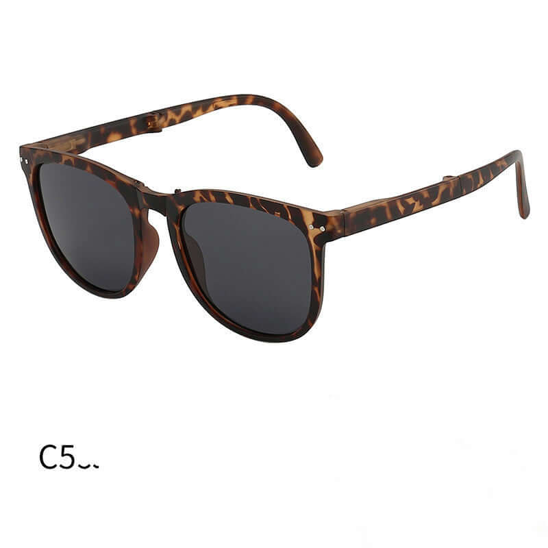 Trendy Foldable Sunglasses For Women TR Polarized Folding Sun Glasses in tortoise shell design.