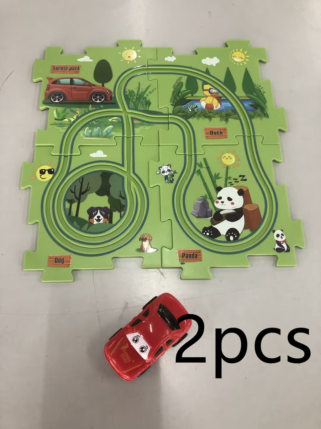 Puzzle infantil de comboio elétrico, brinquedo educativo para montar, com carro elétrico automático, cenário de cidade e carris.